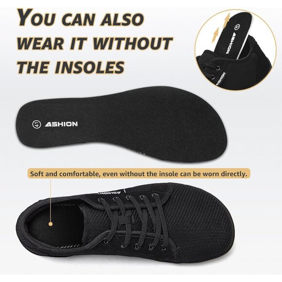 🆕Men Black Wide Minimalist Barefoot Shoes Zero Drop Sole Road Running Sneakers - Picture 5 of 7